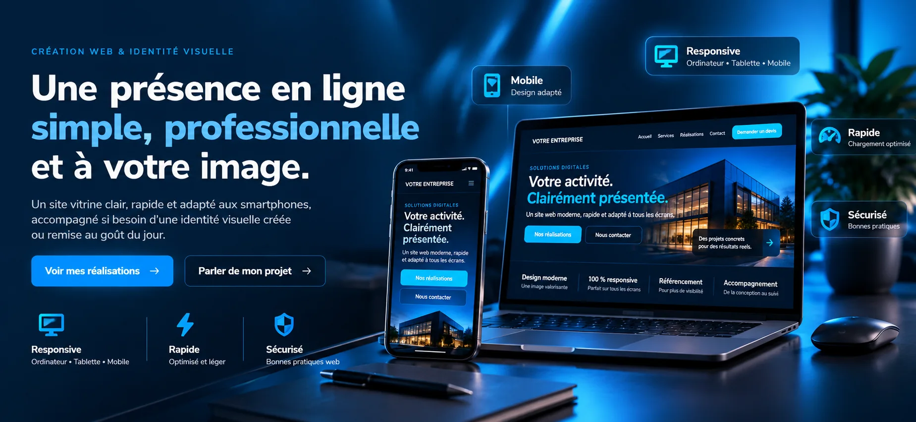 Création Web et identité visuelle Safe Activity : site professionnel responsive présenté sur ordinateur et smartphone